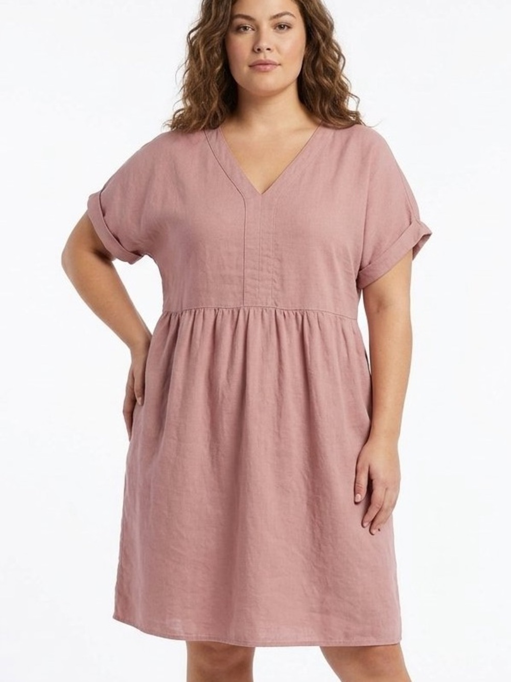 Briggs Women's V-Neck Linen Blend Dress Relaxed Fit XXL